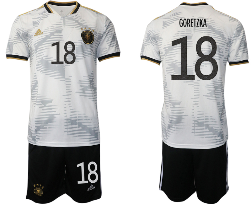 Men's Germany #18 Goretzka White Home Soccer Jersey Suit